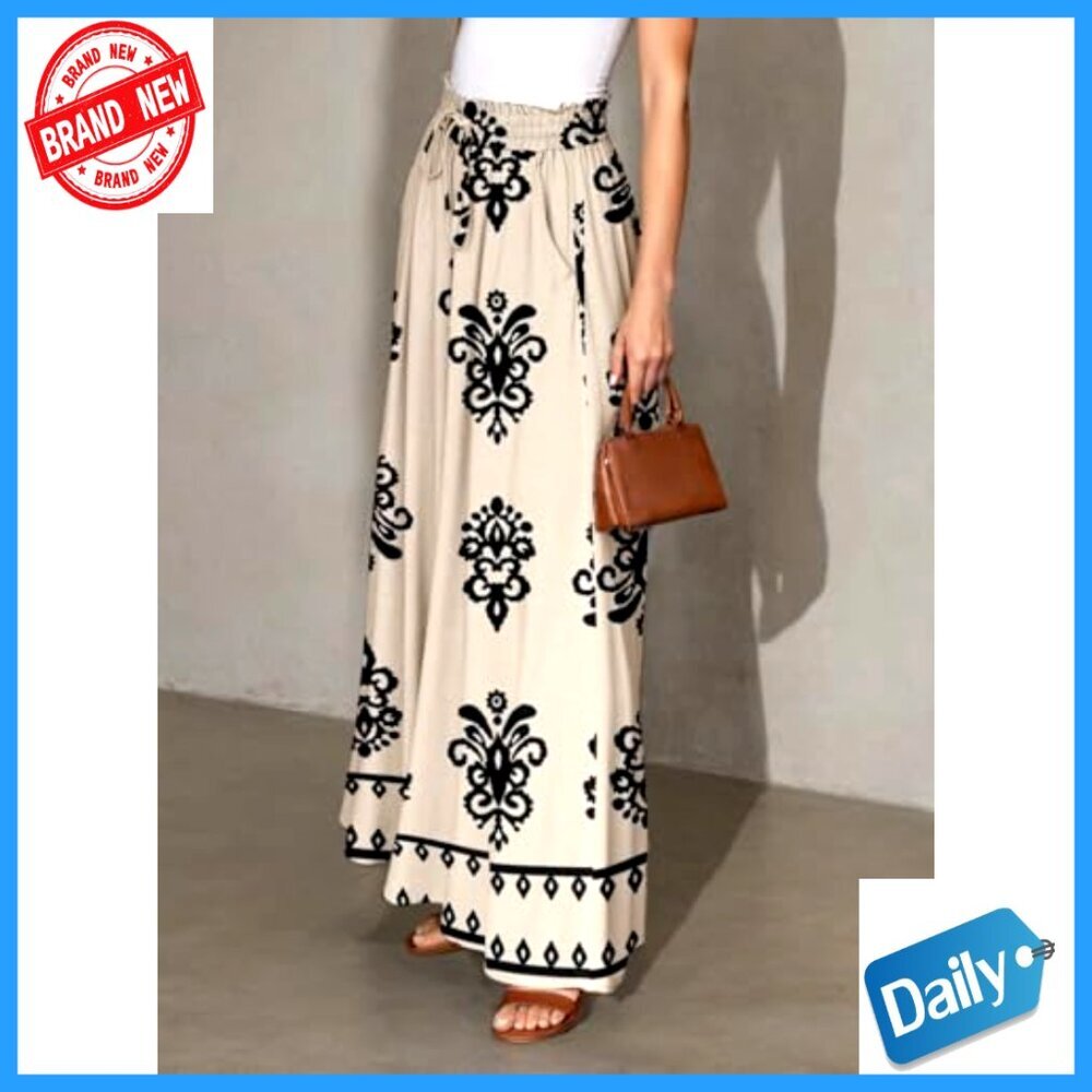 Women's Elastic Waist Wide Leg Pants with Pockets Casual Comfort - Picture 3 of 7